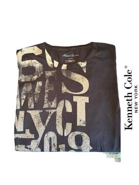 Kenneth Cole Black Short-Sleeve Crew Neck Tee w/Distressed Grey Graphic + Studs